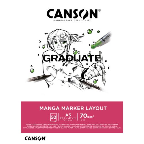 Canson Rajzlaptömb Ultrafehér Manga A/3 200 Gramm Álló Fejben Ragasztott 30 Ív/Tömb Graduate