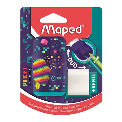 Maped Hegyező Kétlyukú Tartályos Pótradírral Bliszteres Pixel Party Connect