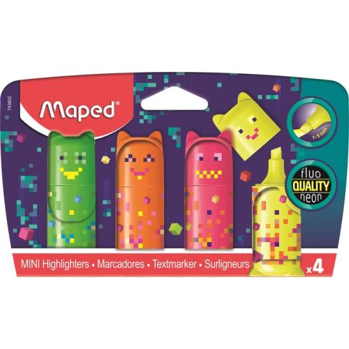 Maped Fluo Peps Mini Szövegkiemelő Készlet 4 Szín/Készlet Pixel Party