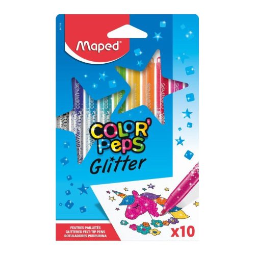 Maped Color Peps Glitter Filctoll Készlet 28 mm Csillámos 10 Különböző Szín