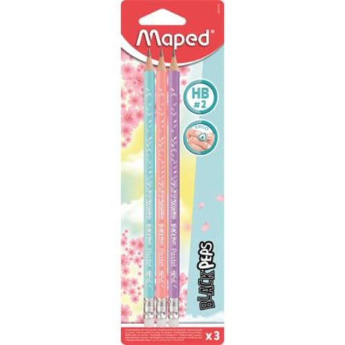 Maped Black Peps Grafitceruza HB Háromszögletű Pastel radírral 3 Darab/bliszter