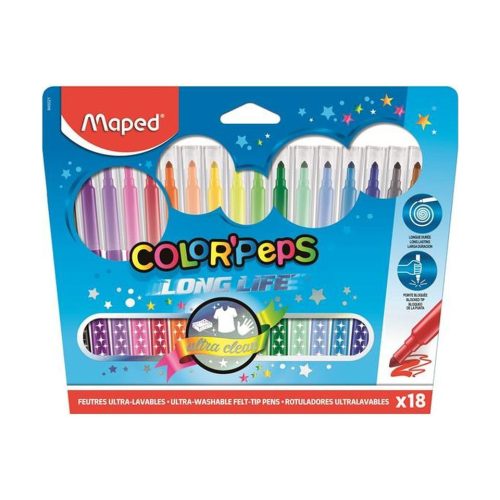 Maped Color Peps Long Life Filctoll Készlet Kimosható 18 Szín/Készlet